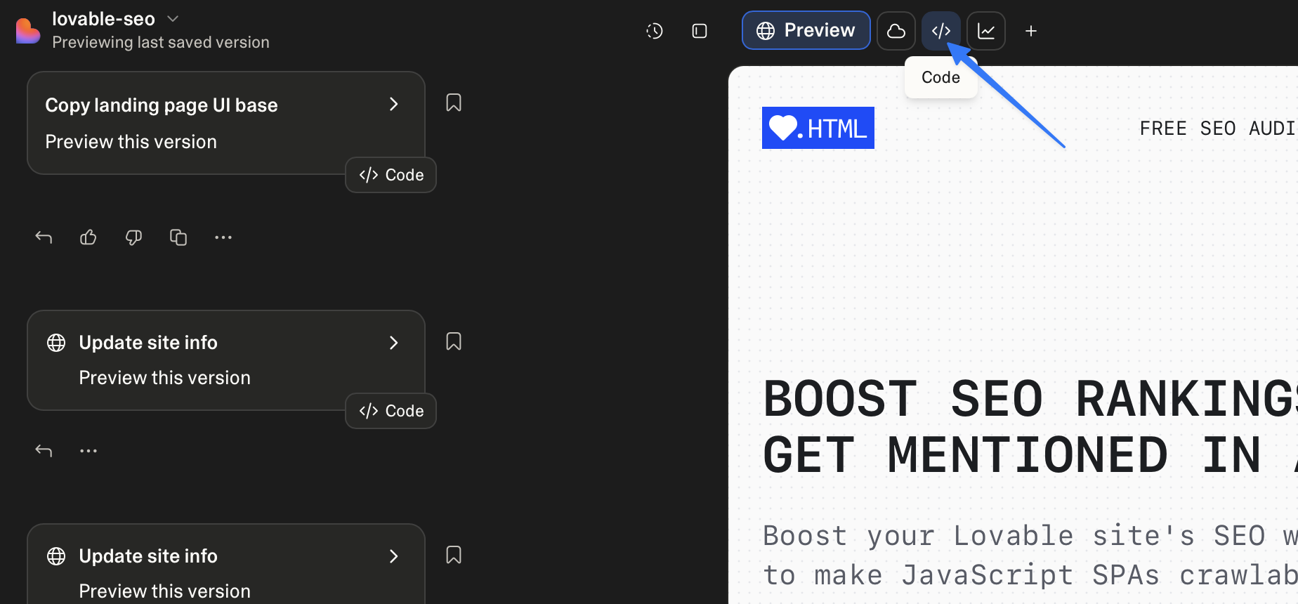 Click the code button